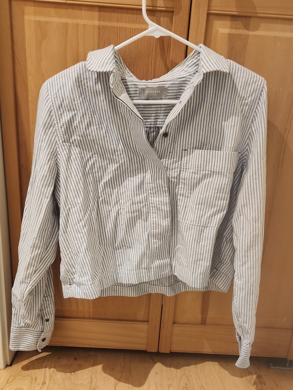 Everlane Button Down Shirt Gray White Stripes Size 12